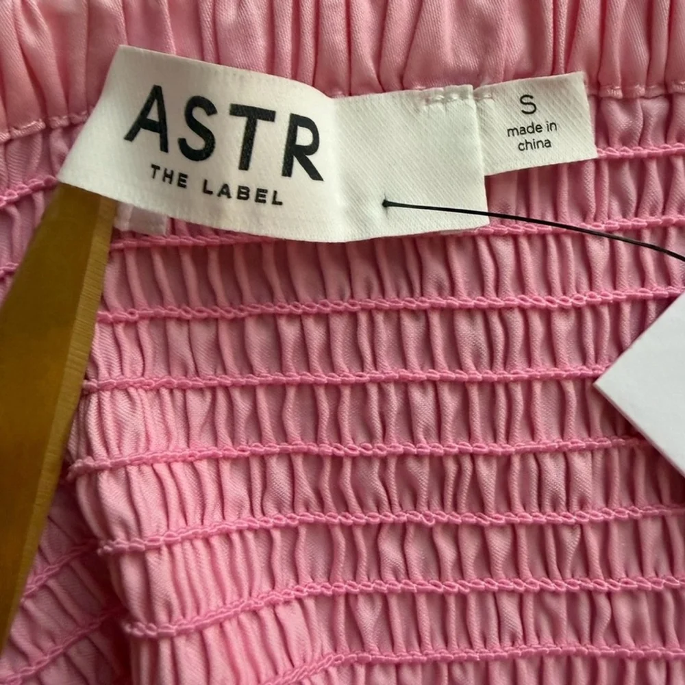 Astr The Label Smocked Pink Puff Peplum Sleeve Blouse Size S Cottagecore Boho